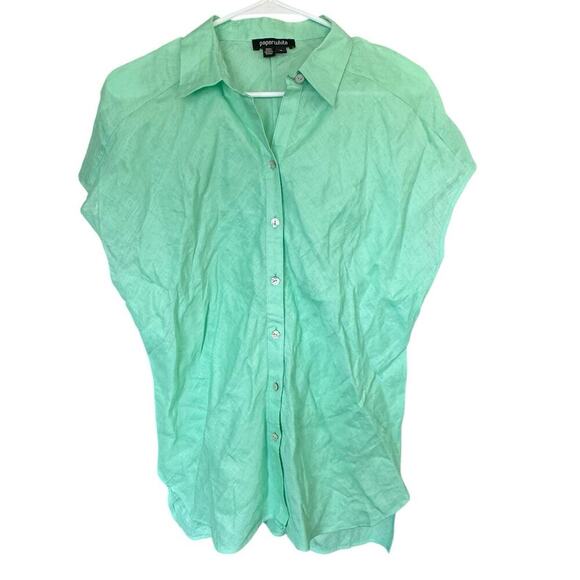 Paperwhite Blouse Womens 100% Linen Button Up Top Green Sz 10 Coastal Beach - Picture 1 of 8